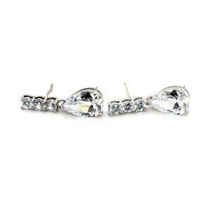 Sparkling Teardrop/Round Cz 925 Silver Post Earrings